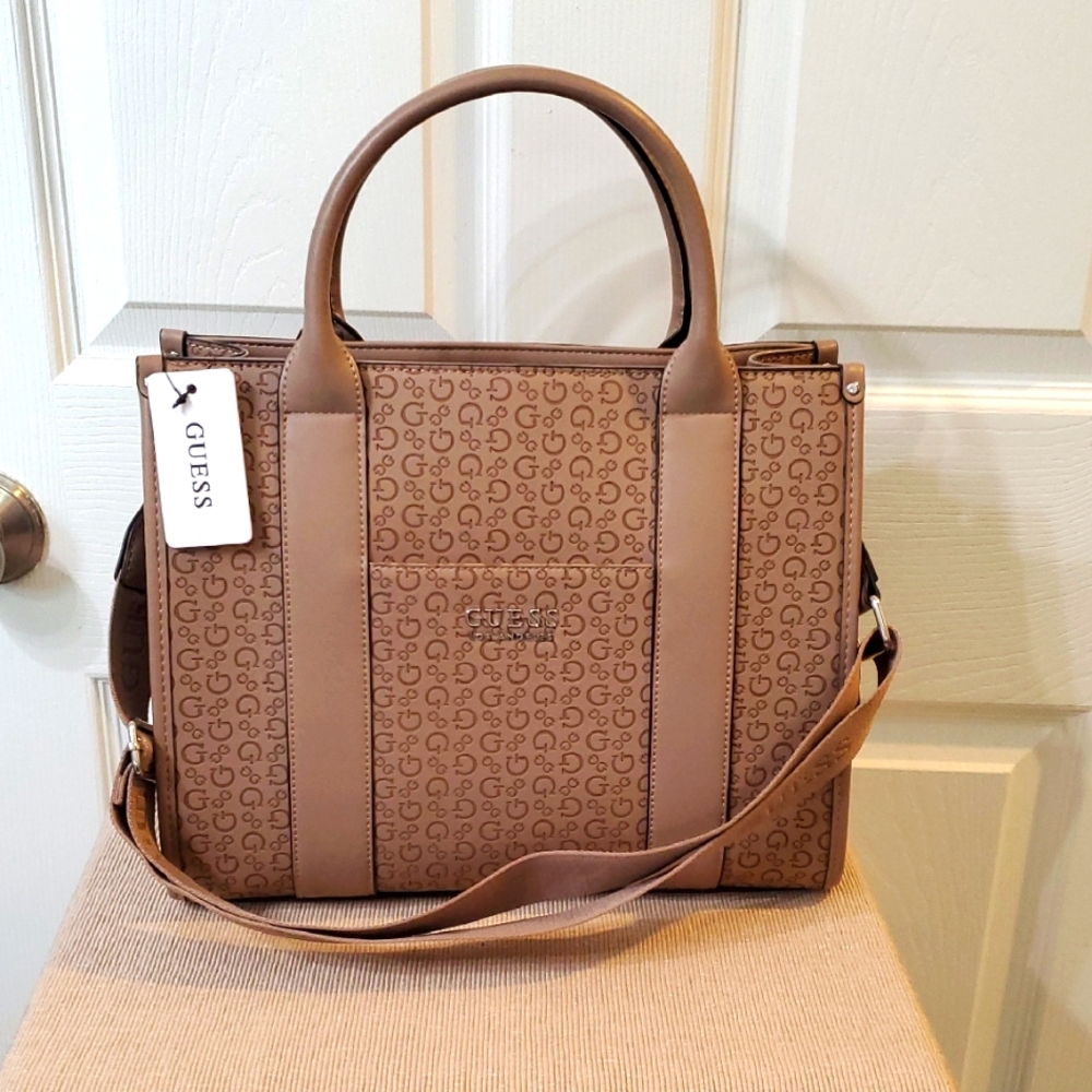 Guess Tan Logo Pattern Tote